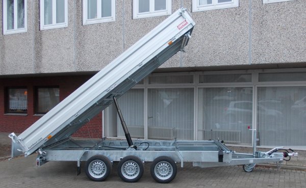 Humbaur HTK 3500.41 Tridem Dreiseitenkipper mit Alubordwnden, E- & Handpumpe
