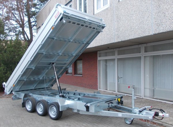 Humbaur HTK 3500.41 Tridem Dreiseitenkipper mit Alubordwnden, E- & Handpumpe