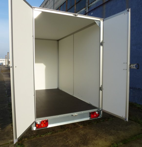 Saris FW2000 180cm Innenhhe Kofferanhnger hellgrau, hinten mit Doppeltr, 2000kg zGG, Lademae: 306 x 154 x 180cm, Auslaufmodell