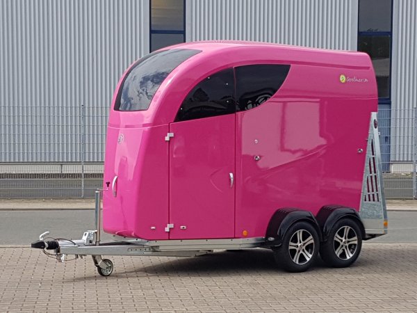 Careliner M in pink mit Panoramadach, 2. Innenleuchte LED, Bruststangenzusatzpolster, Netzrollo und Alufelgen (black/silver)