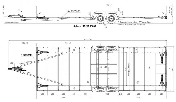 Tiny-Trail, 3500kg GG, Plattformmae 720x250cm, Tieflader Typ TT72.25