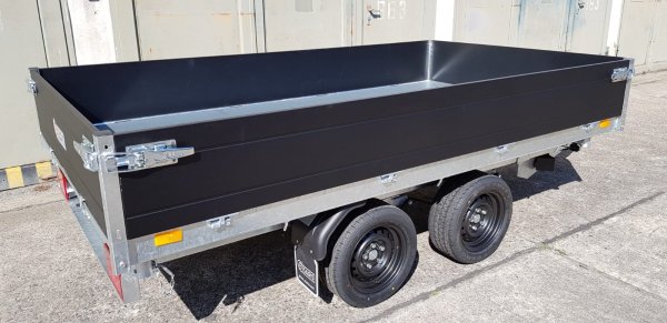 Saris Tandem-Dreiseitenkipper K3 356 184 2700 2 mit E- und Nothandpumpe, Rampen in Schubladen, Black-Edition, 2,7t zGG, 306x184x35cm