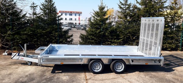 Henra MT354017 Sehr stabiler Baumaschinentransporter mit Aluboden, 3500KG zGG, 400x170x27cm, durchgehende Gitterrampe 165cm hoch