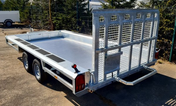 Henra MT354017 Parabolic Sehr stabiler Baumaschinentransporter mit Aluboden, Blattfederachsen, 3500KG zGG, 400x170x27cm, durchgehende Gitterrampe 115cm hoch