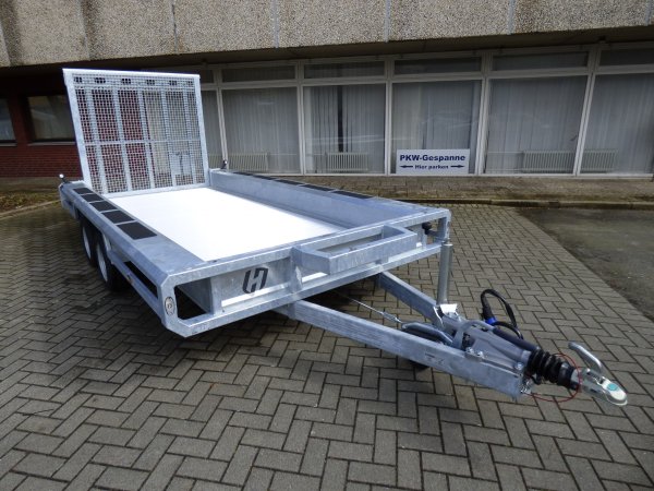 Henra MT354017 Parabolic Sehr stabiler Baumaschinentransporter mit Aluboden, Blattfederachsen, 3500KG zGG, 400x170x27cm, durchgehende Gitterrampe 165cm hoch