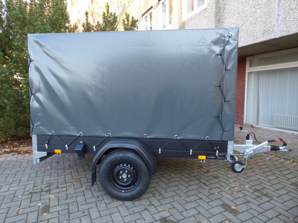 * Saris MP 255 133 1350 1 , schwarze Aluw�nde, 1350KG zGG, Ladema�e 255x133x160cm mit KR�GER ProfiLine Hochplane in Anthrazit