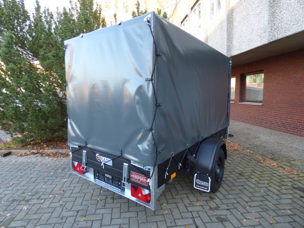 * Saris MP 255 133 1350 1 , schwarze Aluw�nde, 1350KG zGG, Ladema�e 255x133x160cm mit KR�GER ProfiLine Hochplane in Anthrazit