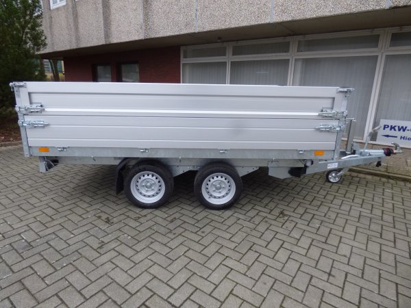Saris Tandem-Dreiseitenkipper K3 306 184 2700 2 E mit E-Pumpe, Aufsatzbordwnden und Rampenschubladen, 2,7t zGG, 306x184x60cm