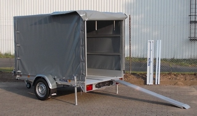 Alutrail 12 Z 26.16 mit 2 speziellen Vorderradhaltern, Hochplane 1700mm Ladehöhe und 2 Heckstützen