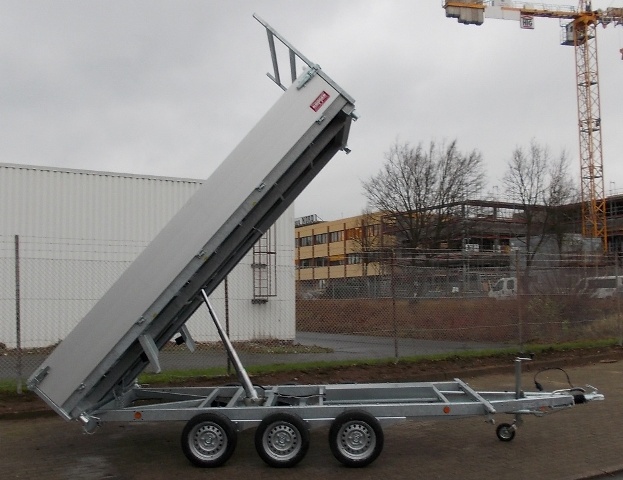 Henra KP354020TR Tridem-Dreiseitenkipper mit E- und Nothandpumpe und Rampenschubladen, 3500kg zGG, Lademaße:401x202x30cm