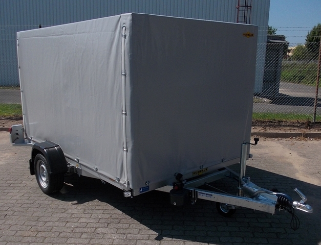 Humbaur HKT 152817 S gebremster Absenkanhänger mit Tempo 100 und Hochplane 160cm grau