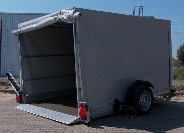Humbaur HKT 152817 S gebremster Absenkanhänger mit Tempo 100 und Hochplane 160cm grau