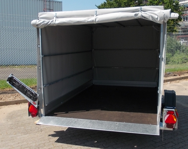 Humbaur HKT 152817 S gebremster Absenkanhänger mit Tempo 100 und Hochplane 160cm grau