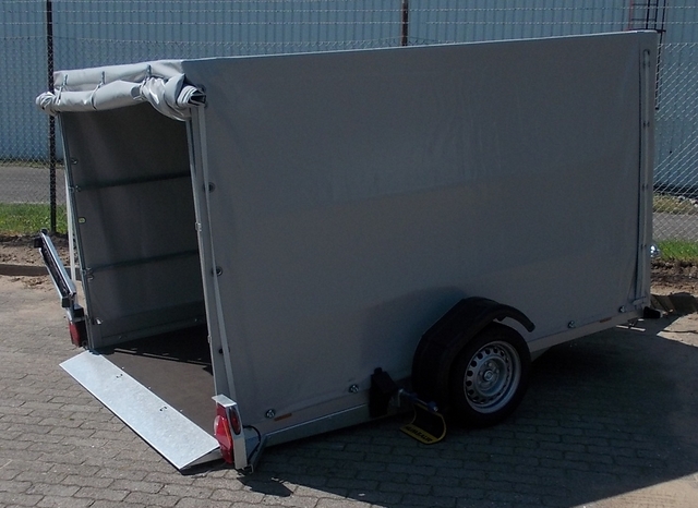 Humbaur HKT 152817 S gebremster Absenkanhänger mit Tempo 100 und Hochplane 160cm grau