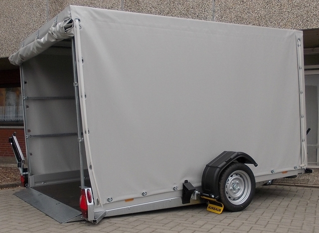 Humbaur HKT 183117 S gebremster Absenkanhänger mit Tempo 100 und Hochplane 180cm grau
