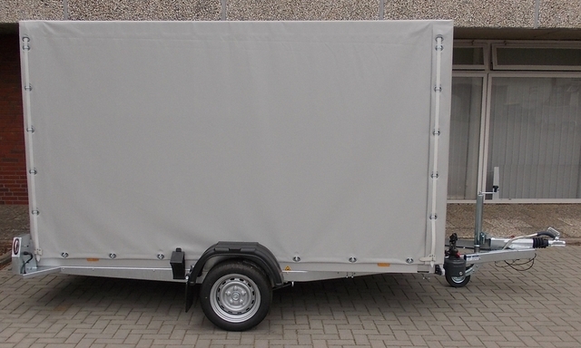 Humbaur HKT 183117 S gebremster Absenkanhänger mit Tempo 100 und Hochplane 180cm grau