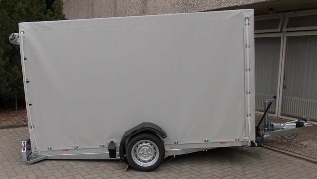 Humbaur HKT 183117 S gebremster Absenkanhänger mit Tempo 100 und Hochplane 180cm grau