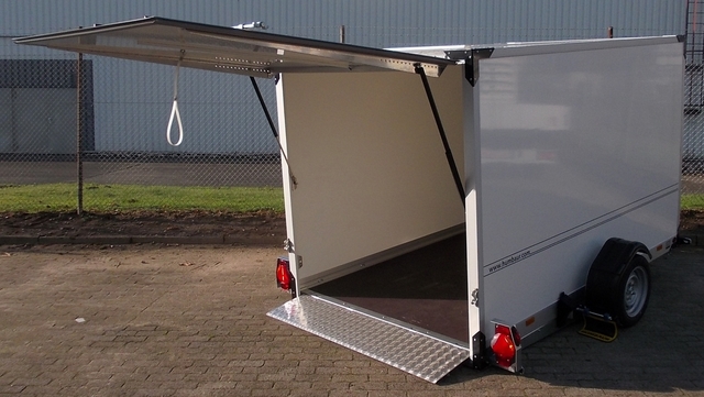 Humbaur HKT 182817-18P Absenkanhänger mit Kofferaufbau und Tempo 100