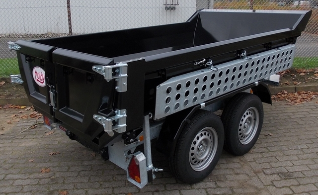 Muldy 3500 Cargo in Schwarz, extrem robuster Muldenkipper mit 3,5 t zGG, mit E-Pumpe + Handpumpe und Rampen